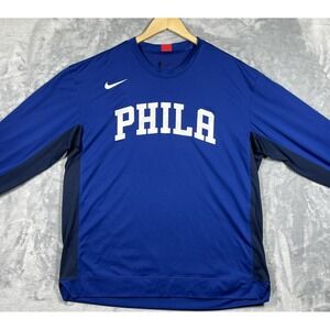 76ers Nike Shirt Mens Large L Blue PHILA Performance Long Sleeve Dri-fit NBA